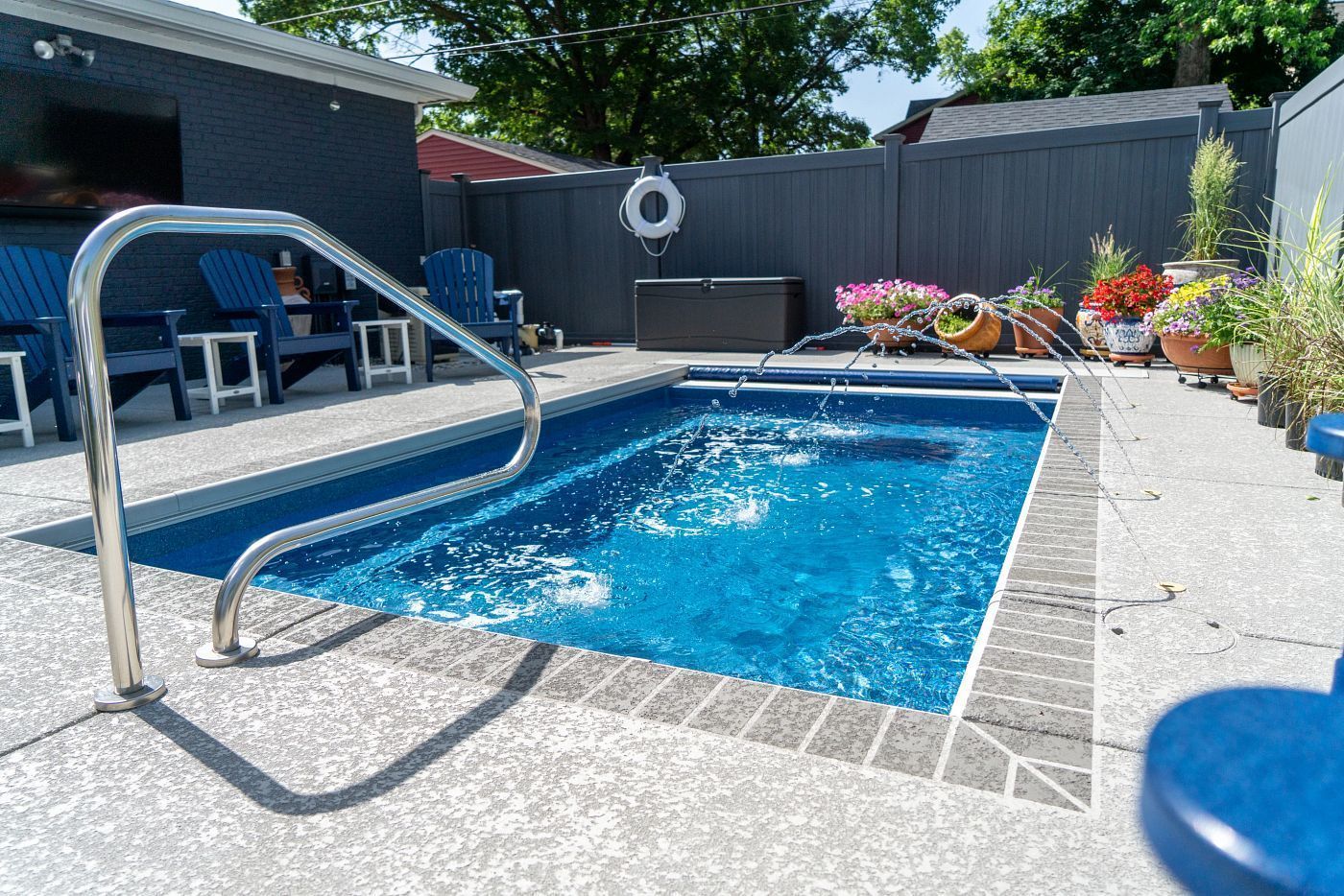 A pool with a newly installed handrail